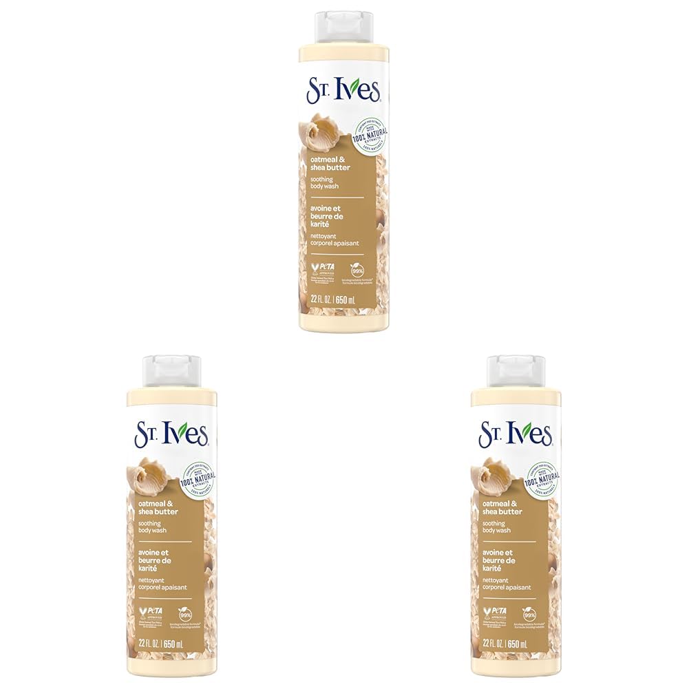 St. Ives Oatmeal & Shea Butter Body Wash, Soothing Body Care with 100% Natural Extracts, Moisturizing Body Soap, Daily Shower Gel Cleanser with Comforting Warm Fragrance, 22oz