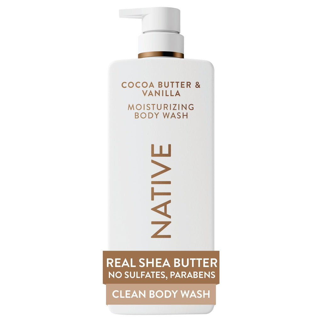 Native Moisturizing Body Wash, Clean & Gentle 24-Hour Hydration with Shea Butter, for Sensitive and Dry Skin, for Women & Men, Sulfate-free, Paraben-free, Cocoa Butter & Vanilla, 22 fl oz