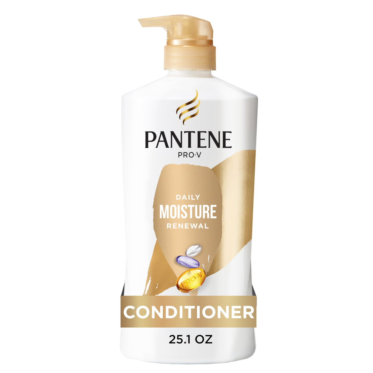 Pantene Conditioner, Daily Moisture Renewal - Pro-V Nutrients for Dry, Color-Treated, Straight to Curly Hair, 72 Hour Hydration & Softness, Paraben Free, Cleanses, Strengthens Bonds, 25.1 Fl Oz