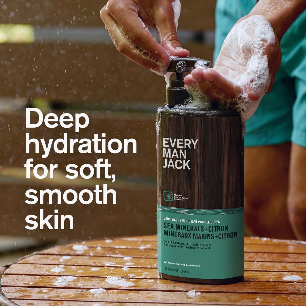 Every Man Jack Hydrating Body Wash for Men, Sea Minerals Citron, 2pk