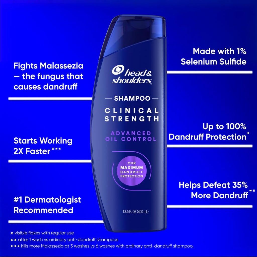 Head & Shoulders Clinical Strength Advanced Oil Control Anti-Dandruff Shampoo, 1% Selenium Sulfide, Stubborn Dandruff, 13.5 fl oz