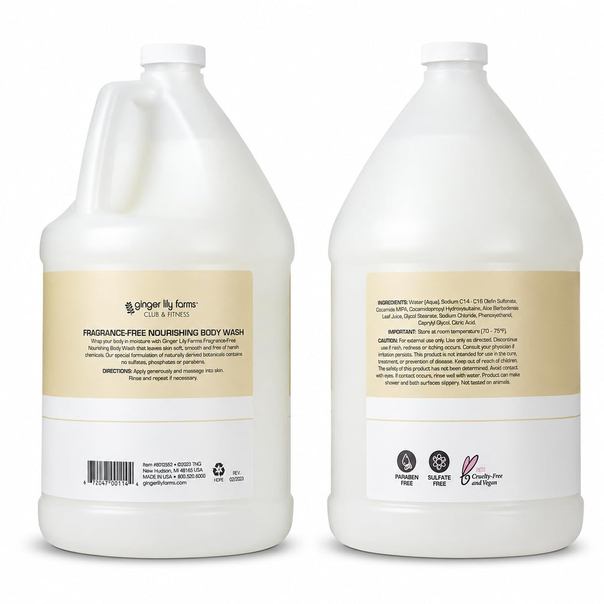 Ginger Lily Farms Club & Fitness Body Wash, 128oz, Fragrance Free