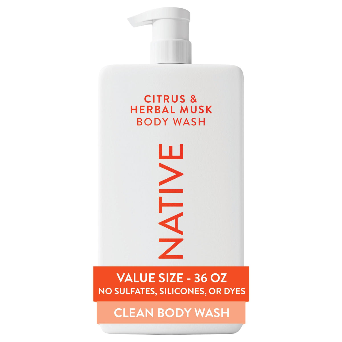 Native Clean Body Wash, Gentle & pH-balanced for Sensitive Skin, 24-Hr Freshness for Women & Men, Vegan & Cruelty-Free, Free of Sulfates, Parabens & Phthalates, Cashmere & Rain, 36 oz
