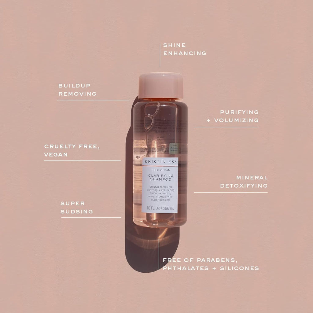 Kristin Ess Clarifying Shampoo for Build Up, Oily Hair & Hard Water, Detox Shampoo for Locs, Low Porosity, Thick, Thin, Curly & Color-Treated Hair | Vegan Weekly Cleansing Treatment, Pear Fragrance
