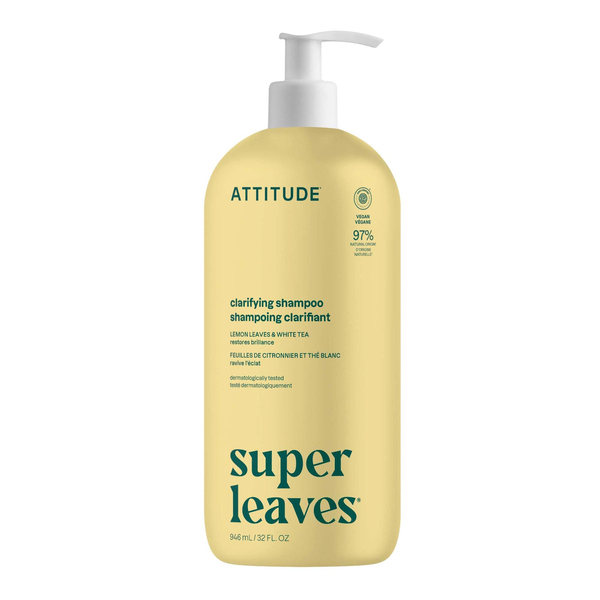 ATTITUDE Nourishing Hair Shampoo, EWG Verified, For Dry and Damaged Hair, Naturally Derived Ingredients, Vegan and Plant Based, Grapeseed Oil and Olive Leaves, 32 Fl Oz