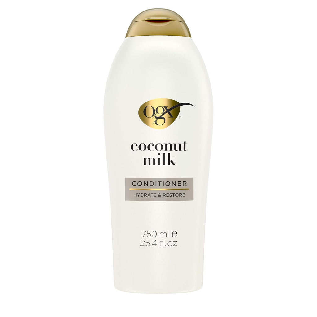 OGX Nourishing + Coconut Milk Conditioner, Hydrating & Restoring Conditioner Moisturizes for Soft Hair After the First Use, Paraben-Free, Sulfate-Free Surfactants, 25.4 fl. oz