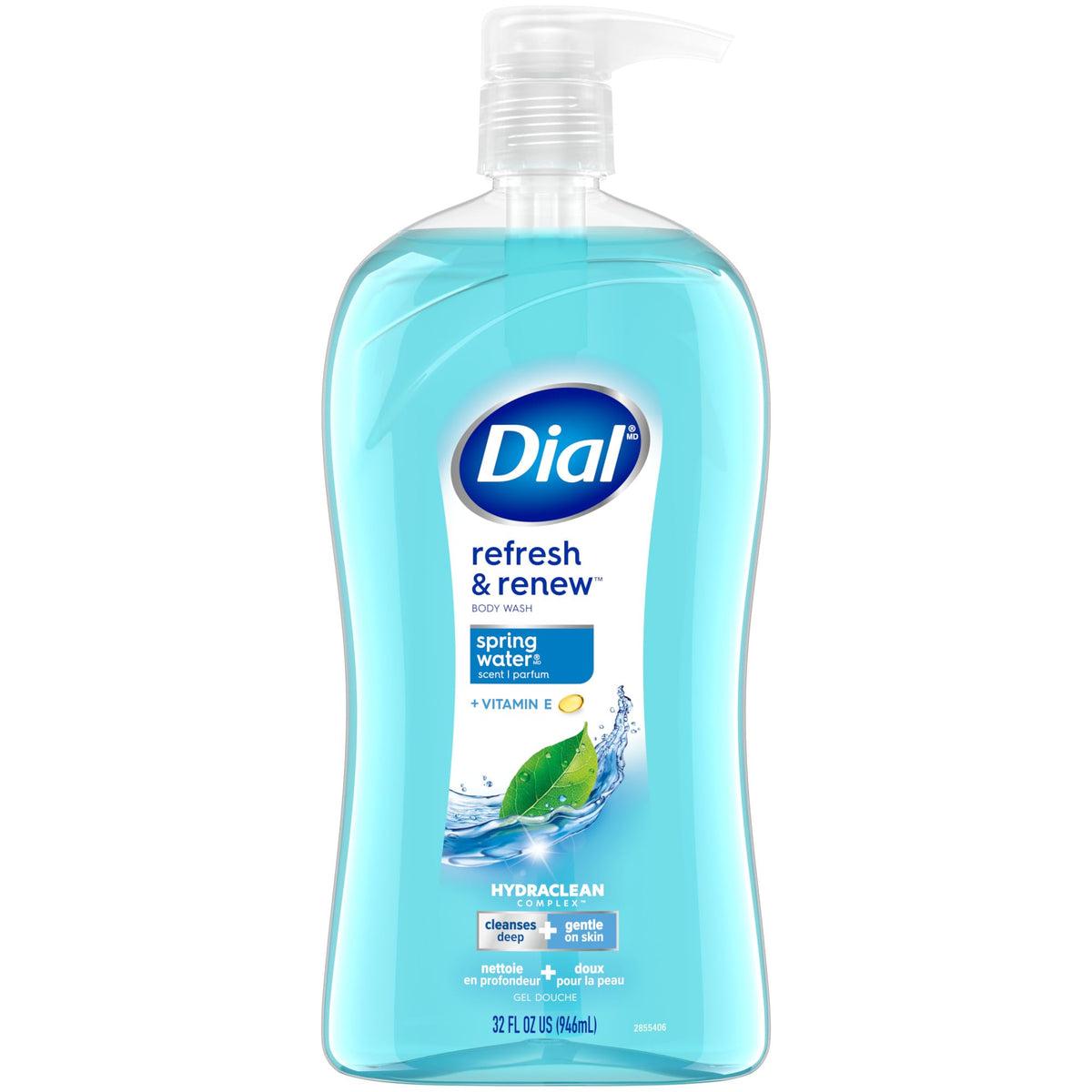 Dial Body Wash, Refresh & Renew Coconut Water, 32 Fl Oz, Hydraclean Complex & Vitamin E, Gentle, Leaves Skin Feeling Nourished, Dermatologist-Tested, No Parabens & Sulfates