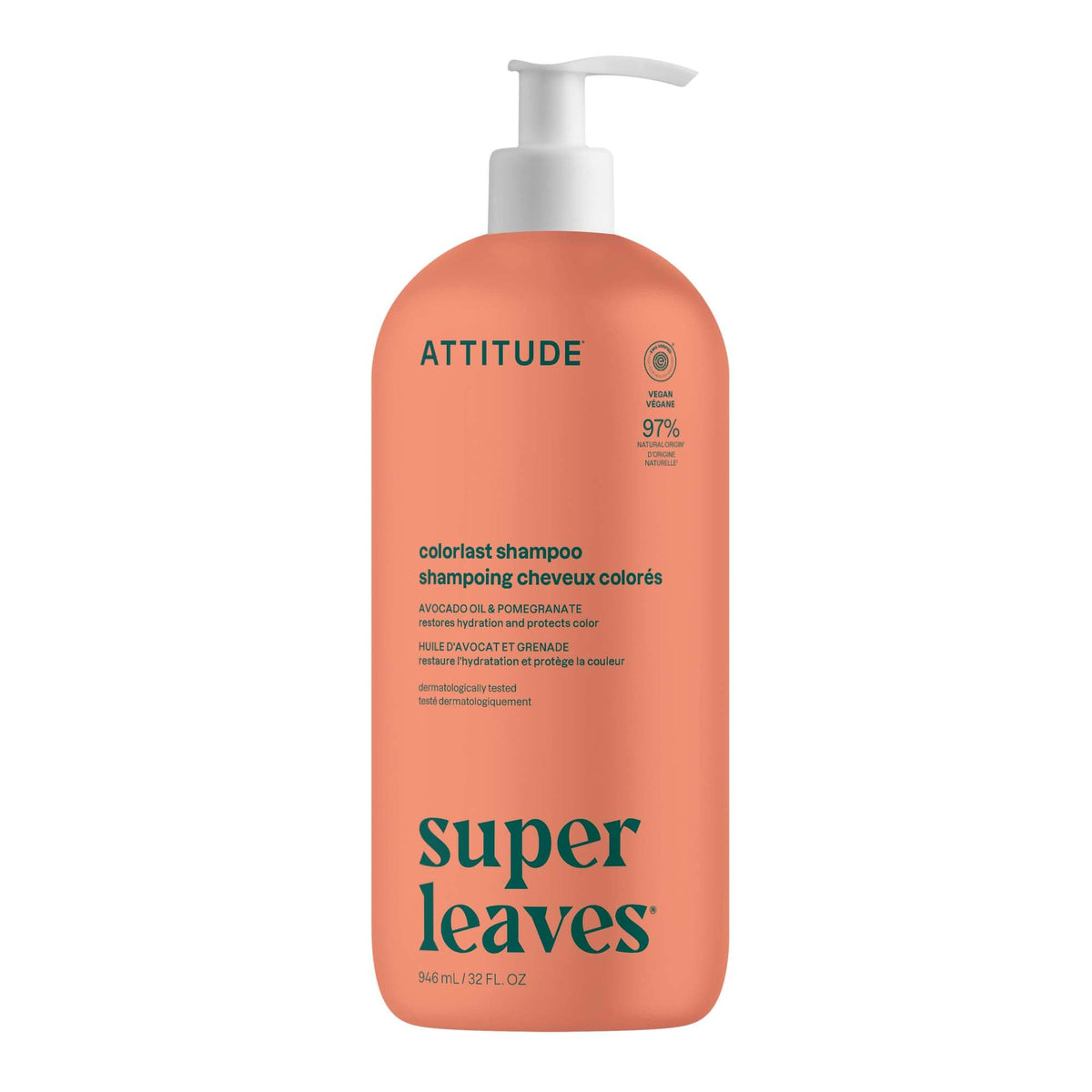 ATTITUDE Nourishing Hair Shampoo, EWG Verified, For Dry and Damaged Hair, Naturally Derived Ingredients, Vegan and Plant Based, Grapeseed Oil and Olive Leaves, 32 Fl Oz