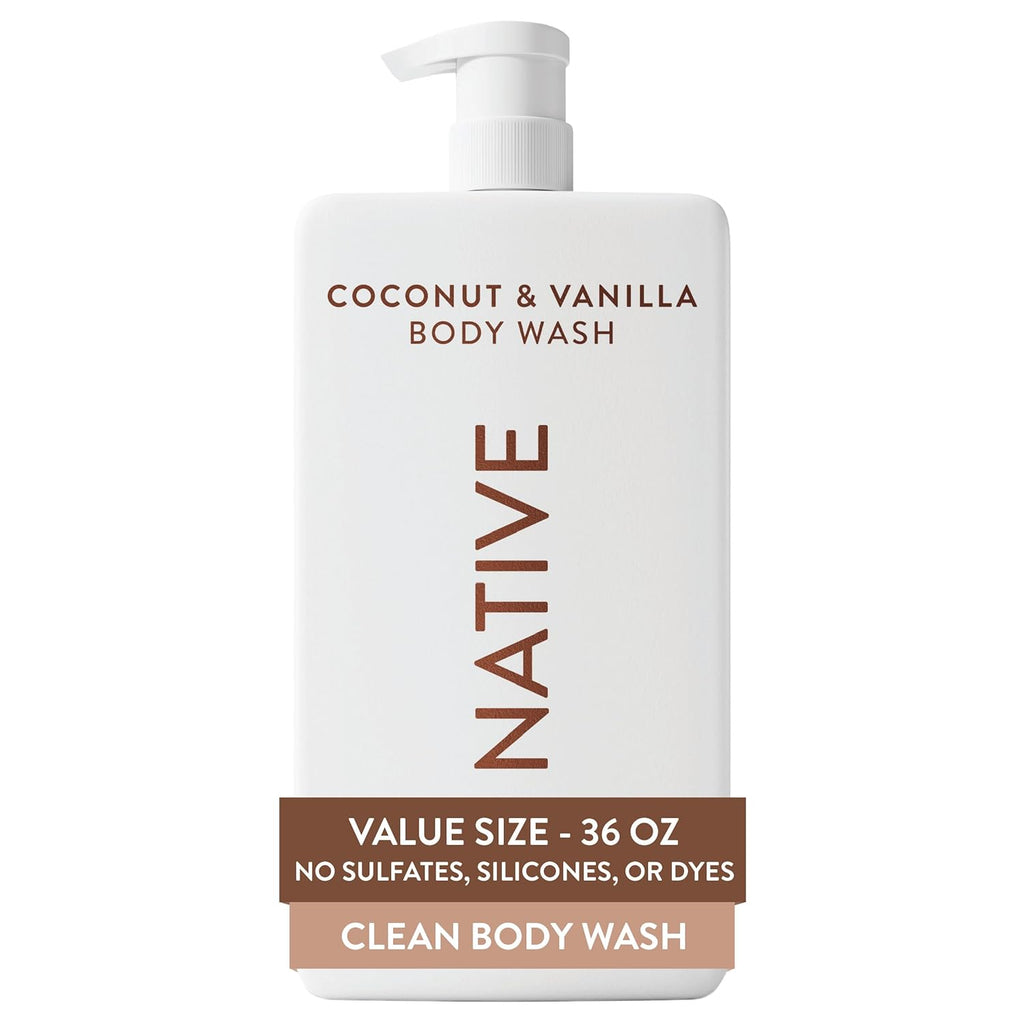 Native Clean Body Wash, Gentle & pH-balanced for Sensitive Skin, 24-Hr Freshness for Women & Men, Vegan & Cruelty-Free, Free of Sulfates, Parabens & Phthalates, Coconut & Vanilla, 36 oz