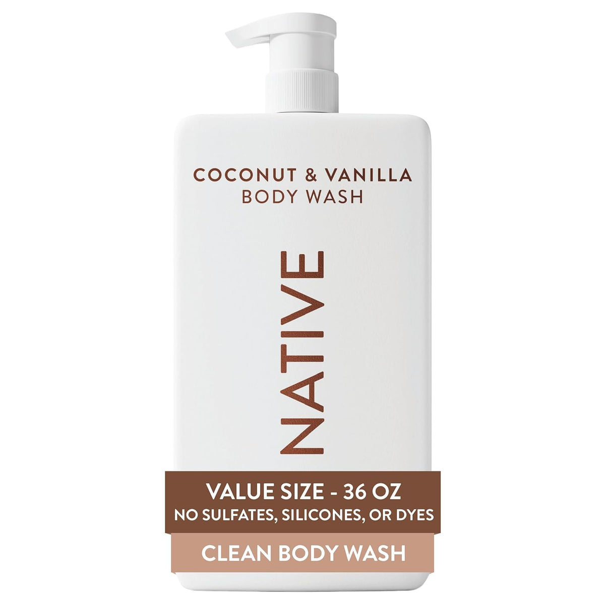 Native Clean Body Wash, Gentle & pH-balanced for Sensitive Skin, 24-Hr Freshness for Women & Men, Vegan & Cruelty-Free, Free of Sulfates, Parabens & Phthalates, Coconut & Vanilla, 36 oz