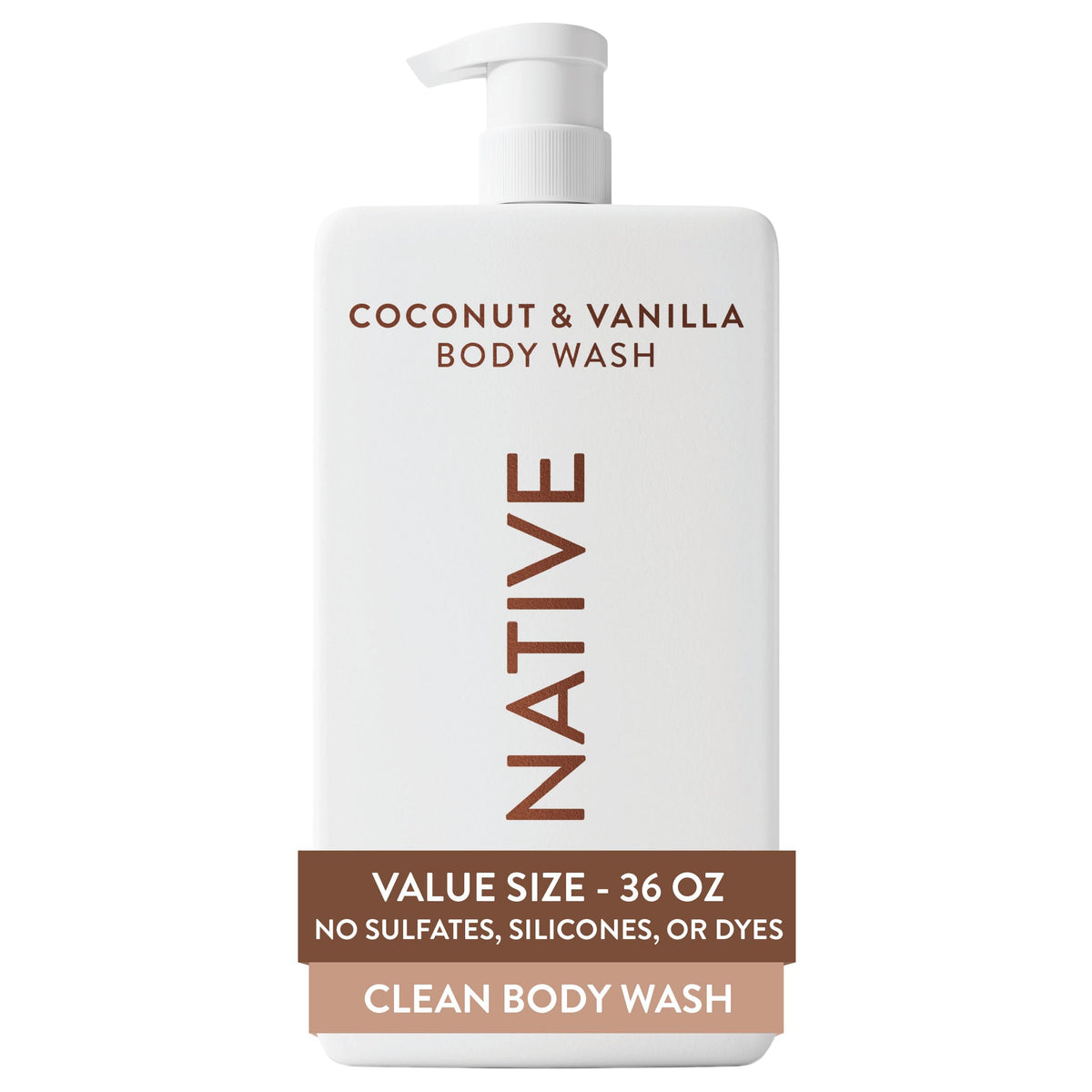 Native Clean Body Wash, Gentle & pH-balanced for Sensitive Skin, 24-Hr Freshness for Women & Men, Vegan & Cruelty-Free, Free of Sulfates, Parabens & Phthalates, Coconut & Vanilla, 36 oz
