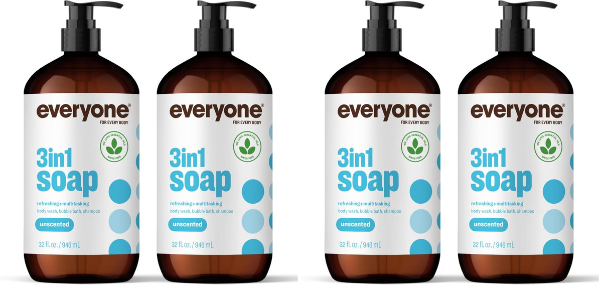 Everyone 3-in-1 Soap Body Wash Shampoo Bubble Bath Unscented 32oz 2pk