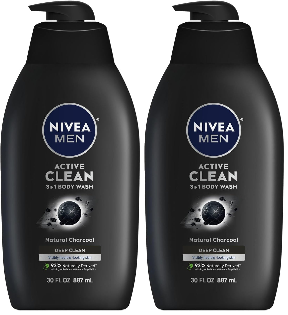 NIVEA MEN Active Clean 3-in-1 Body Wash, Mulitpack, 3 x 16.9 FL OZ