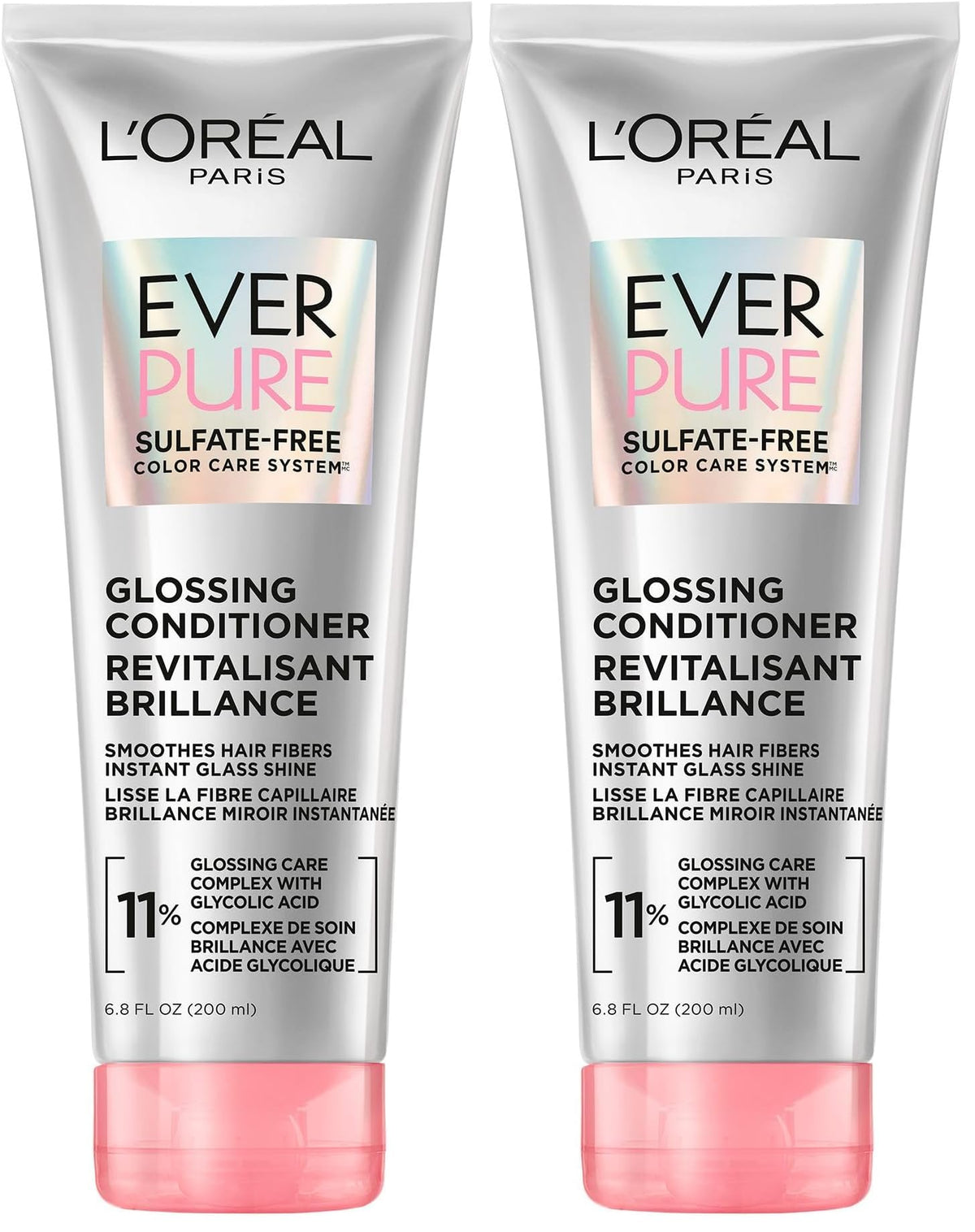 L’Oreal Paris Sulfate Free Glossing Conditioner with Glycolic Acid, Provides Intense Glass Hair Shine, Smoothness & Soft Feel, Suitable for Dull, Dry, and Color-Treated Hair, EverPure, 6.8 Fl Oz