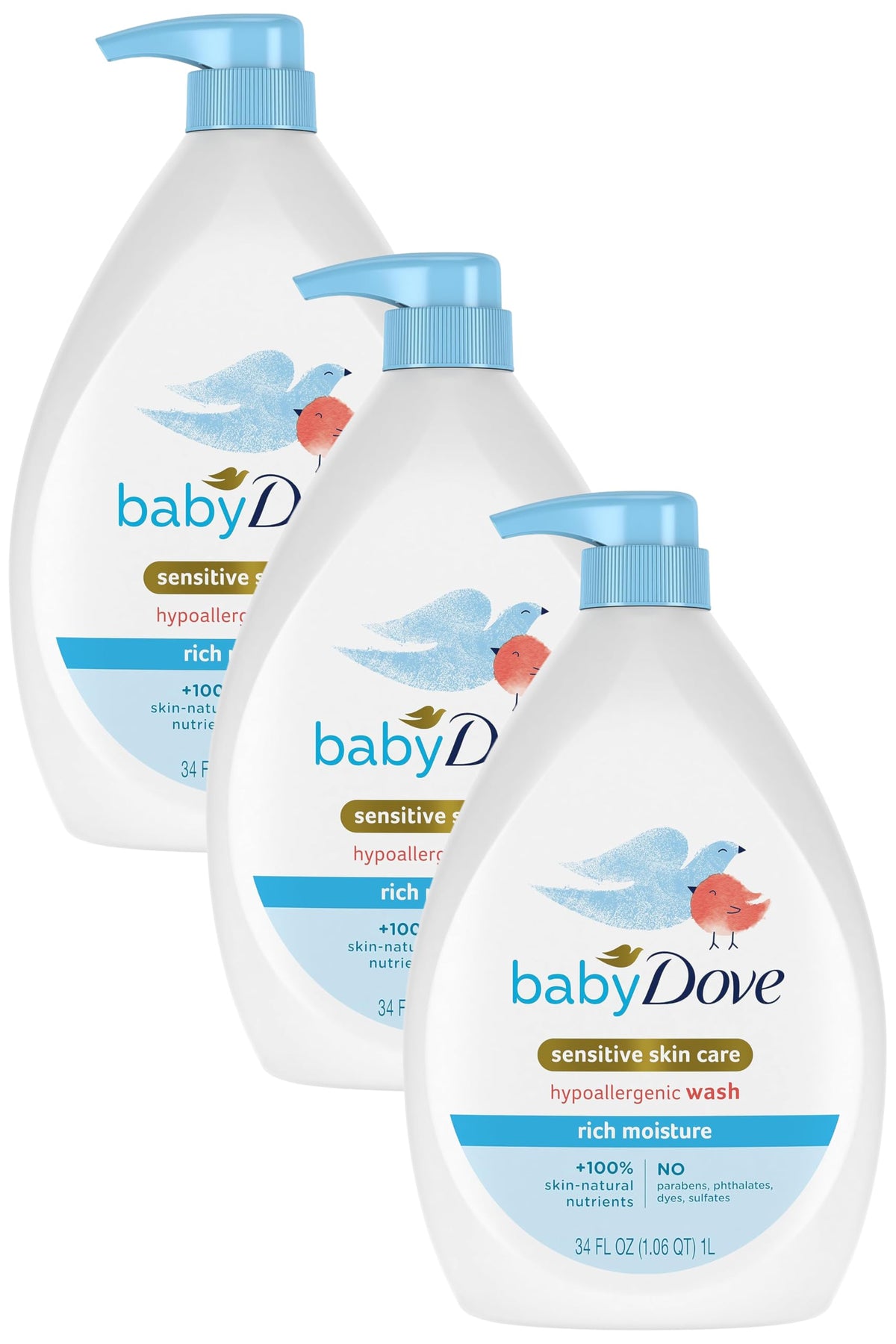 Baby Dove Sensitive Skin Hydrating Body Wash, Tear-Free & 34oz