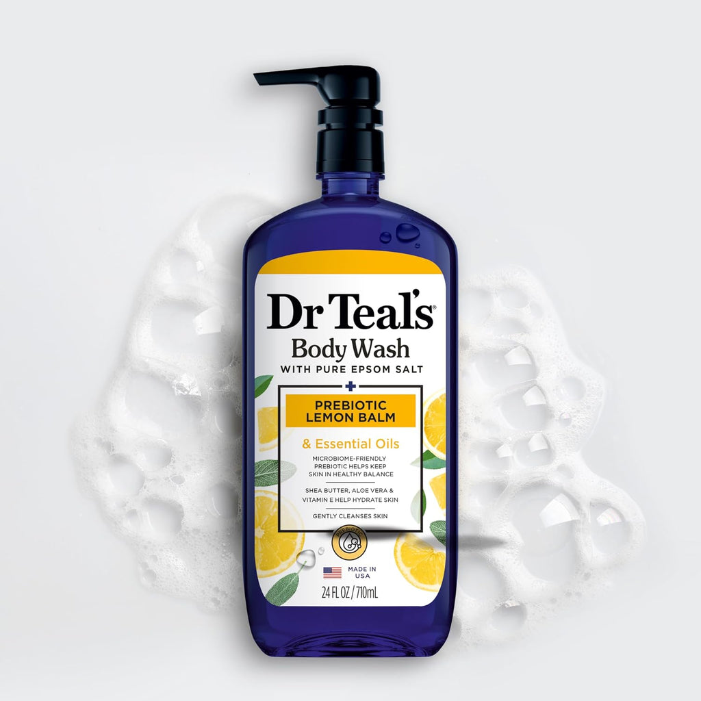 Dr Teal's Body Wash with Pure Epsom Salt, with Prebiotic Lemon Balm & Sage, 24 fl oz (Pack of 4)