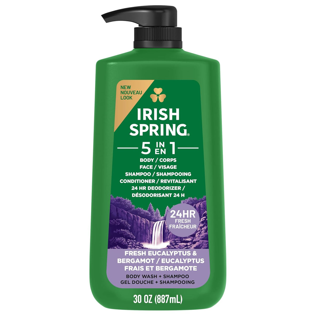 Irish Spring 5 in 1 Body Wash for Men, Fresh Eucalyptus & Bergamot, 887 mL
