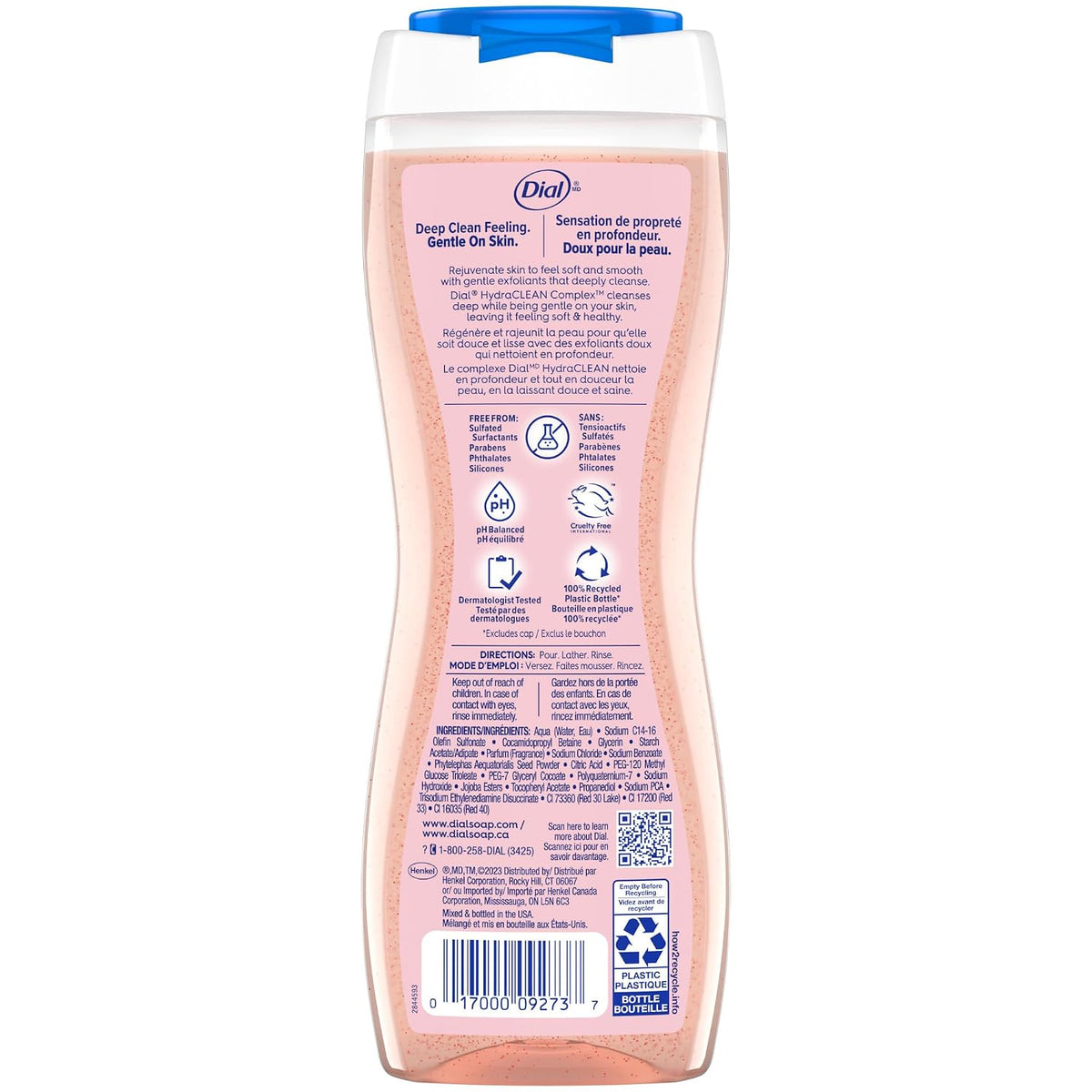 Dial Body Wash, Hydraclean Complex & Vitamin E, Gentle, Leaves Skin Feeling Nourished, Dermatologist-Tested, No Parabens & Sulfates, Exfoliate & Restore, Himalayan Salt, 16 Fl Oz (Pack of 4)