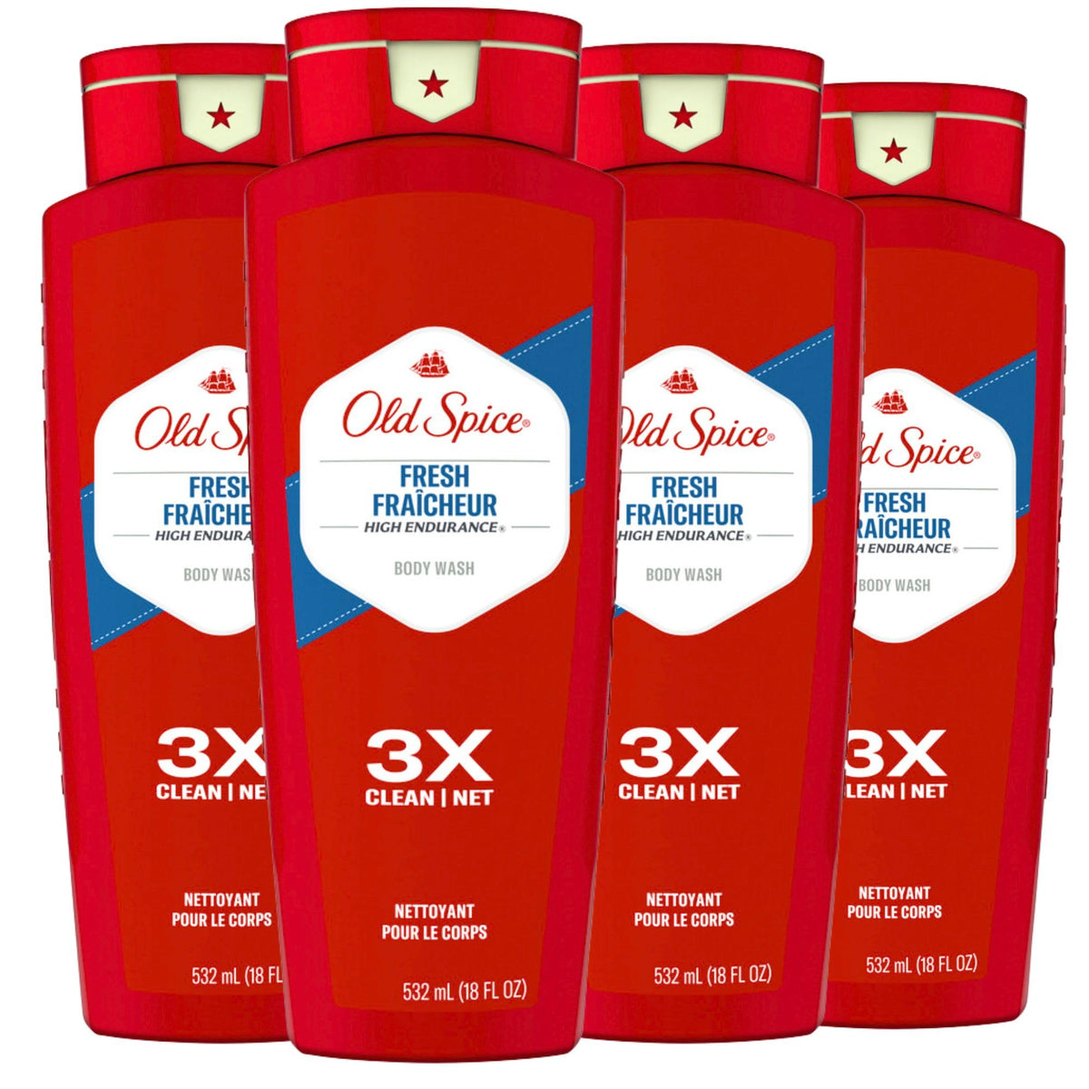Old Spice Refreshing Body Wash for Men, High Endurance, 3X Defense, 24/7 Shower Fresh with Long Lasting Scent, Pure Sport Scent, 24 oz (Pack of 4)