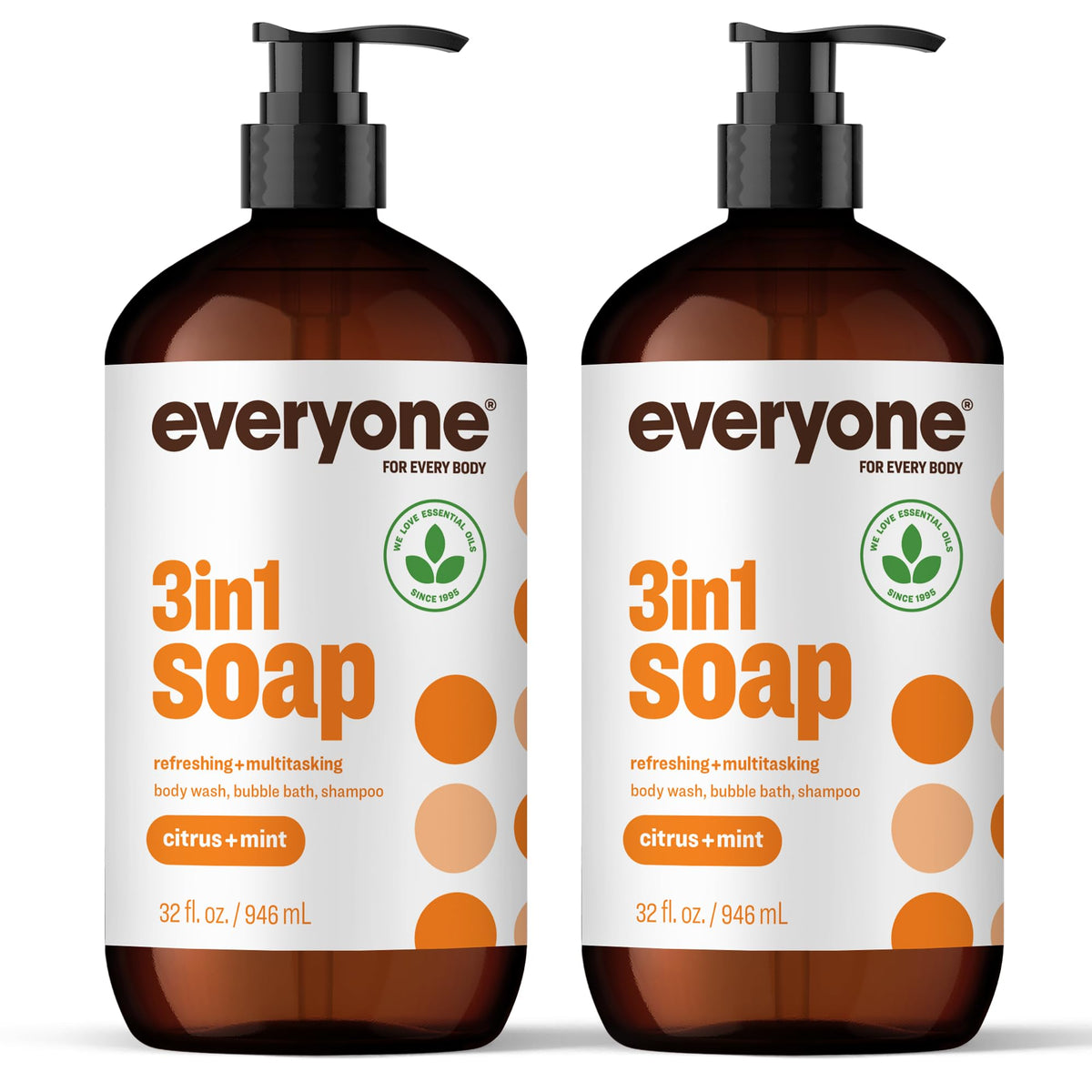 Everyone 3-in-1 Soap Body Wash Shampoo Bubble Bath Unscented 32oz 2pk