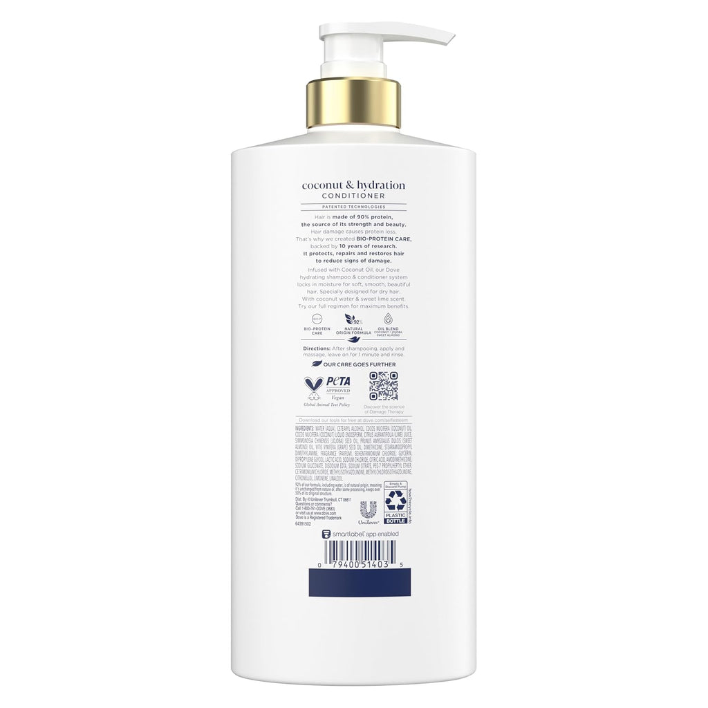 Dove Conditioner Coconut & Hydration for Dry Hair Care, 28 Fl Oz