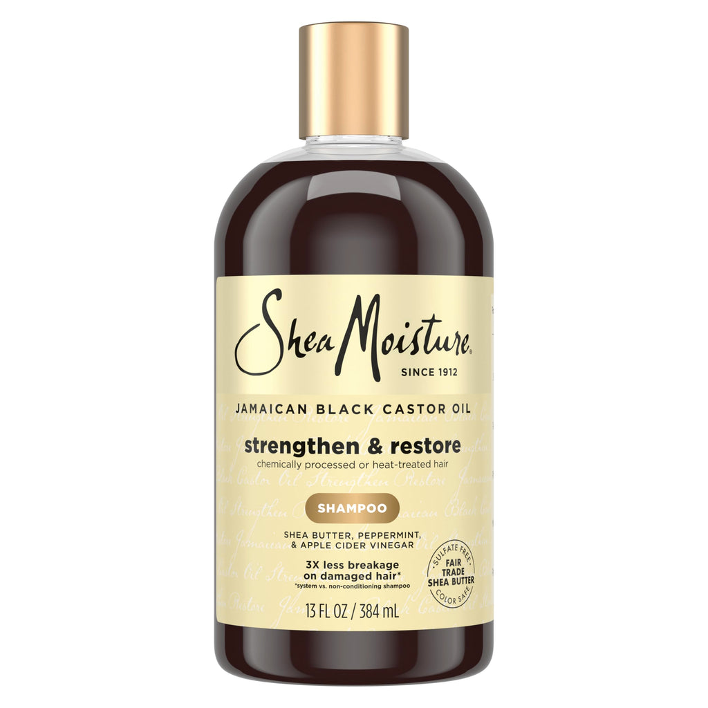 Shea Moisture Strengthen and Restore Shampoo for Damaged Hair 100% Pure Jamaican Black Castor Oil Cleanse and Nourish 13 oz