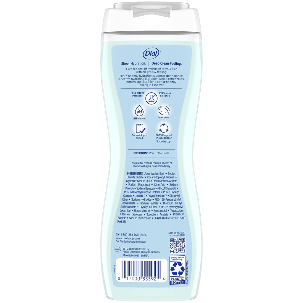 Dial Healthy Hydration Body Wash, Hyaluronic Acid, Vitamin E, 16oz, 4-Pack