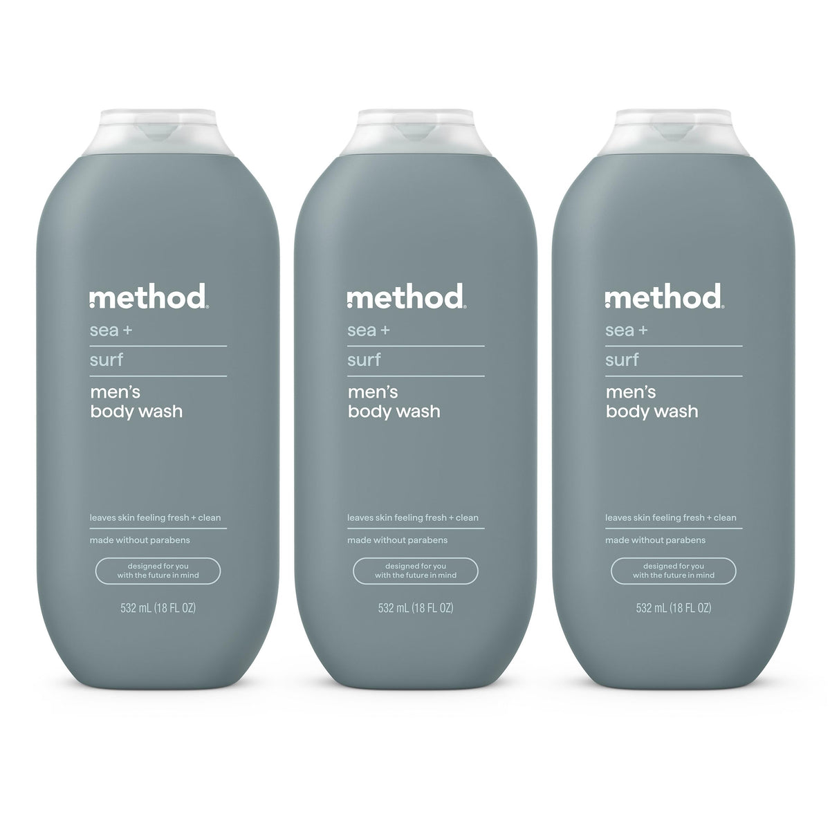 method Men’s Body Wash, Sea + Surf, 18 fl oz, 3 Pack