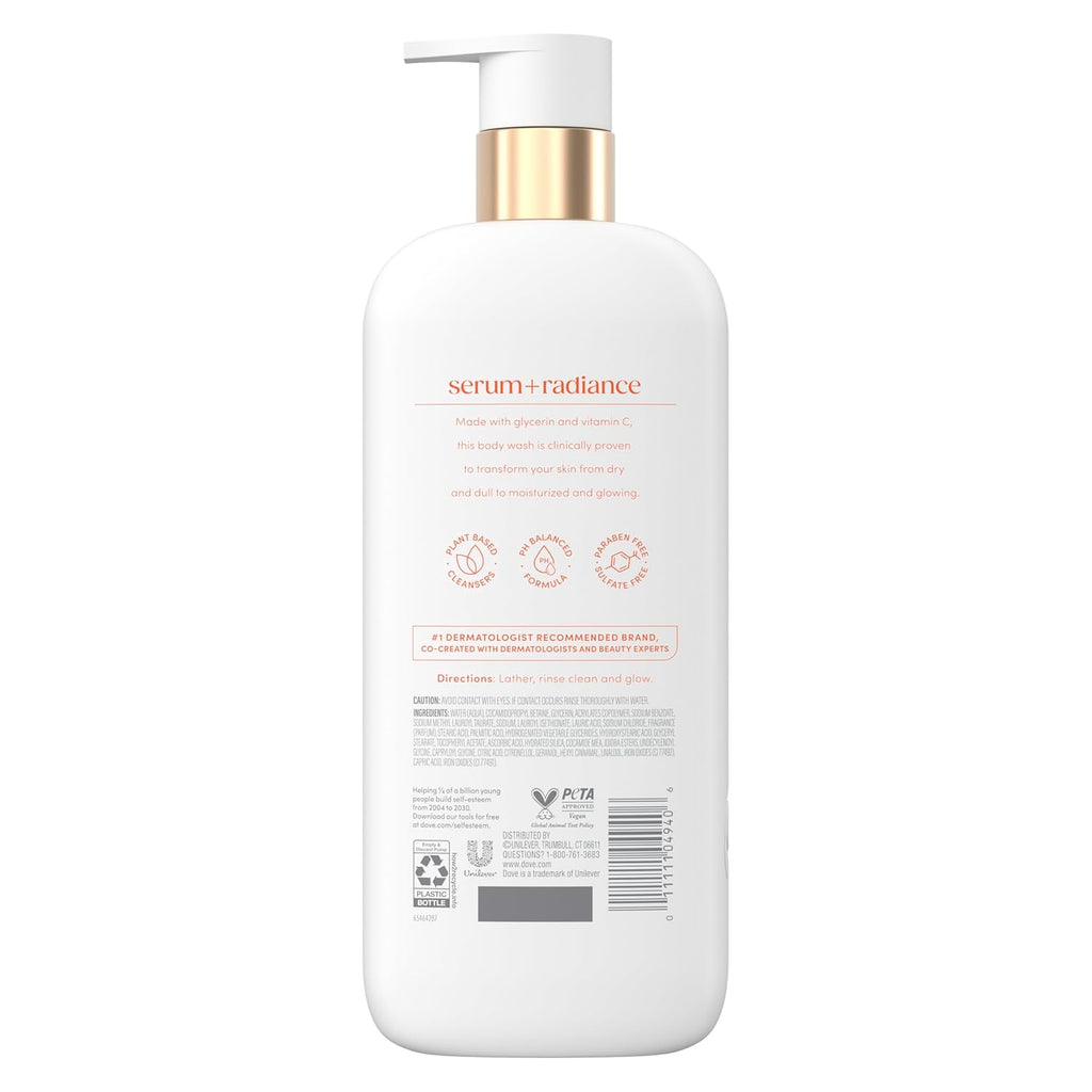 Dove Serum+ Radiance Body Wash, 3% Serum with Vitamin C, 18.5 oz