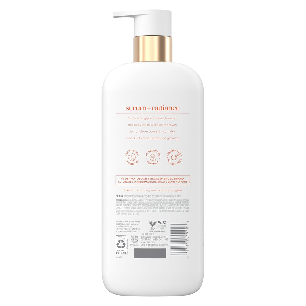Dove Serum+ Radiance Body Wash, 3% Serum with Vitamin C, 18.5 oz