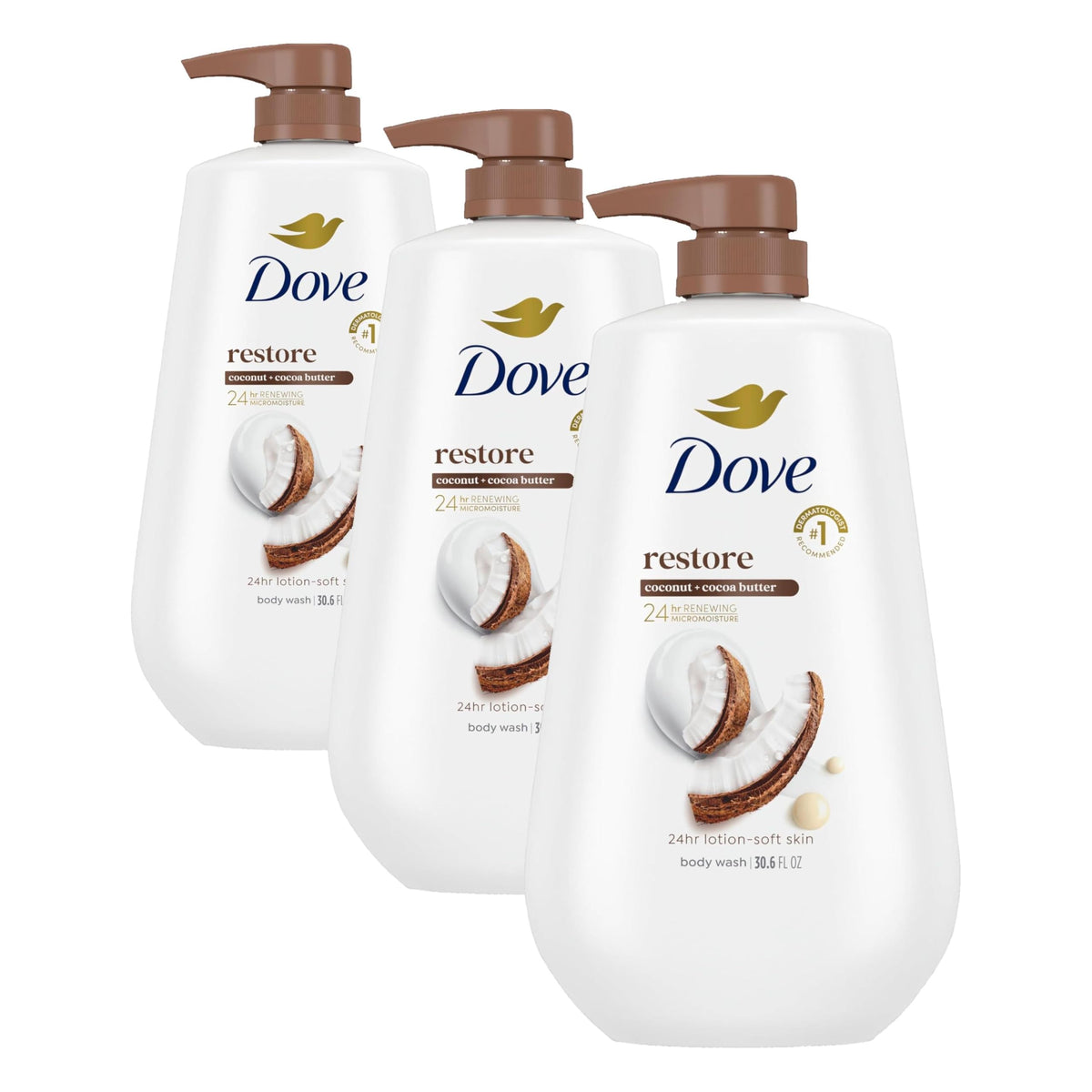 Dove Body Wash Restore Coconut & Cocoa Butter 30.6 oz Pump, Sulfate Free