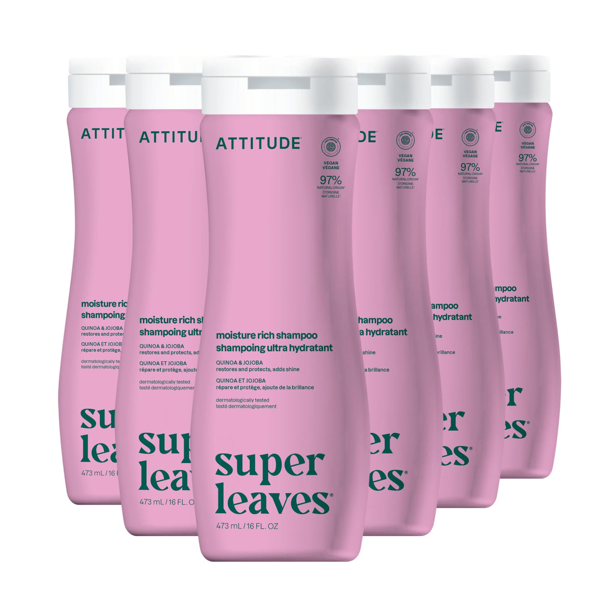 ATTITUDE Nourishing Hair Shampoo, EWG Verified, For Dry and Damaged Hair, Naturally Derived Ingredients, Vegan and Plant Based, Grapeseed Oil and Olive Leaves, 32 Fl Oz