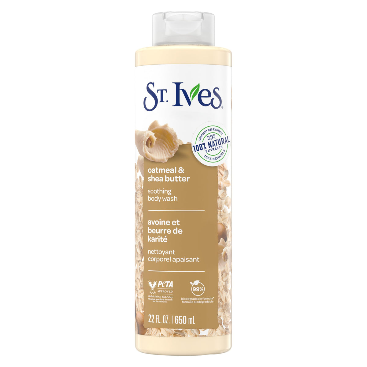 St. Ives Oatmeal & Shea Butter Body Wash, Soothing Body Care with 100% Natural Extracts, Moisturizing Body Soap, Daily Shower Gel Cleanser with Comforting Warm Fragrance, 22oz