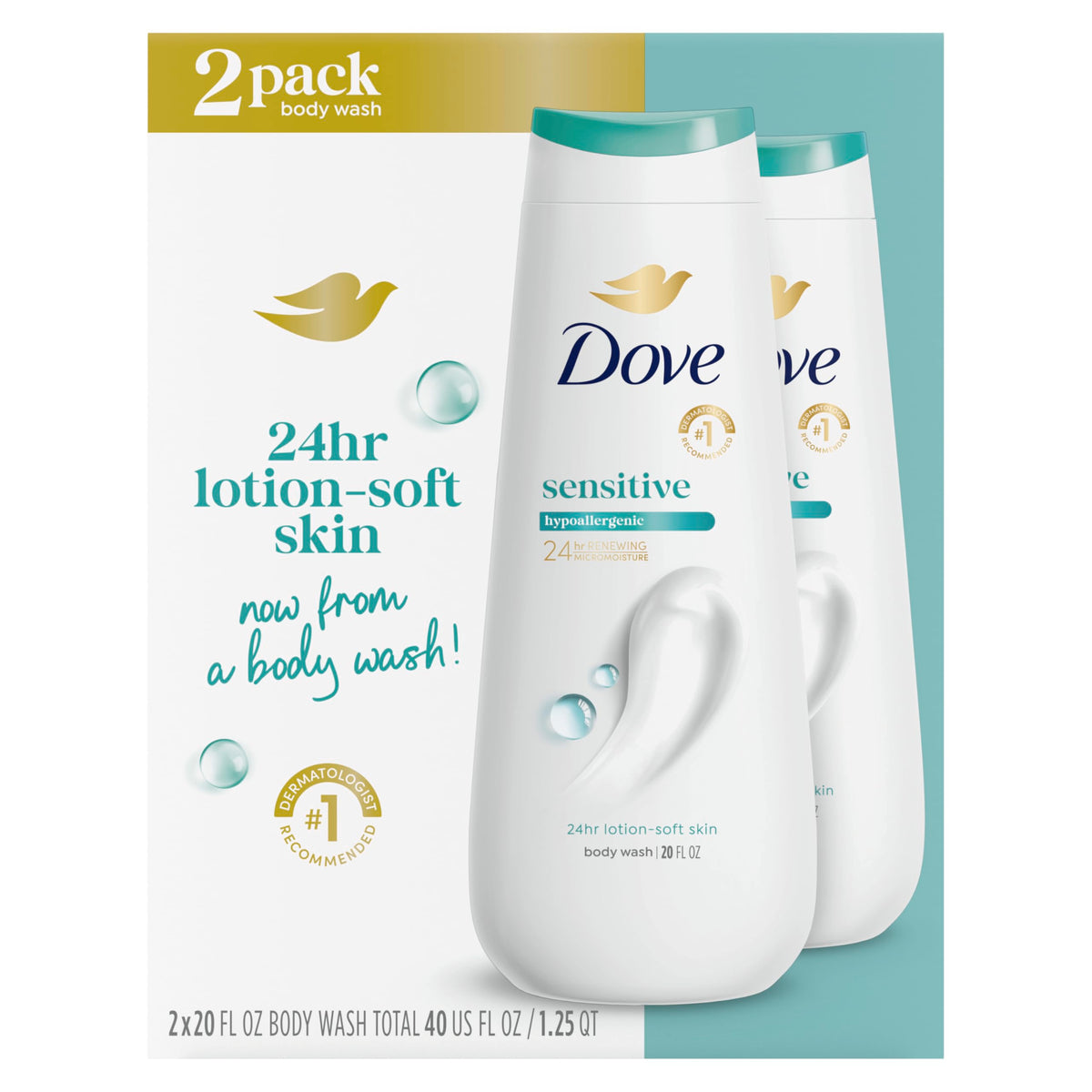 Dove Body Wash Sensitive Skin 30.6 oz Pump 3 Pack, Sulfate Free