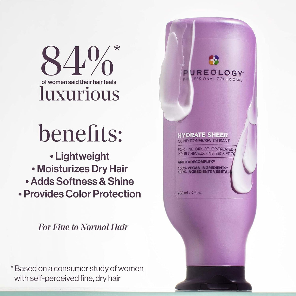 Pureology Hydrate Sheer Conditioner - Lightweight Hydrating Conditioner For Fine or Dry Color-Treated Hair, Silicone-Free & Vegan