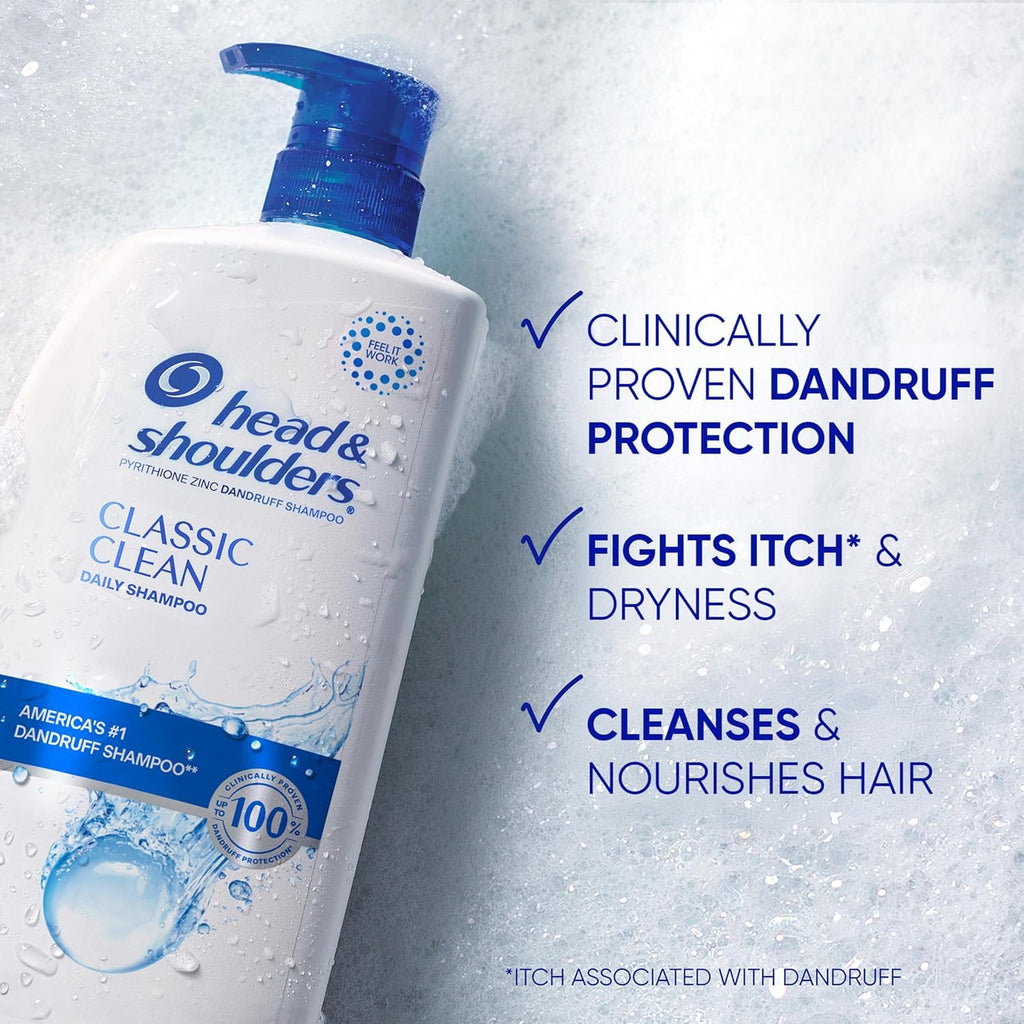 Head & Shoulders Classic Clean Anti-Dandruff Shampoo Twin Pack, 32.1 fl oz Each, 72-Hour Dandruff Protection, Safe for Everyday Use on All Hair Types