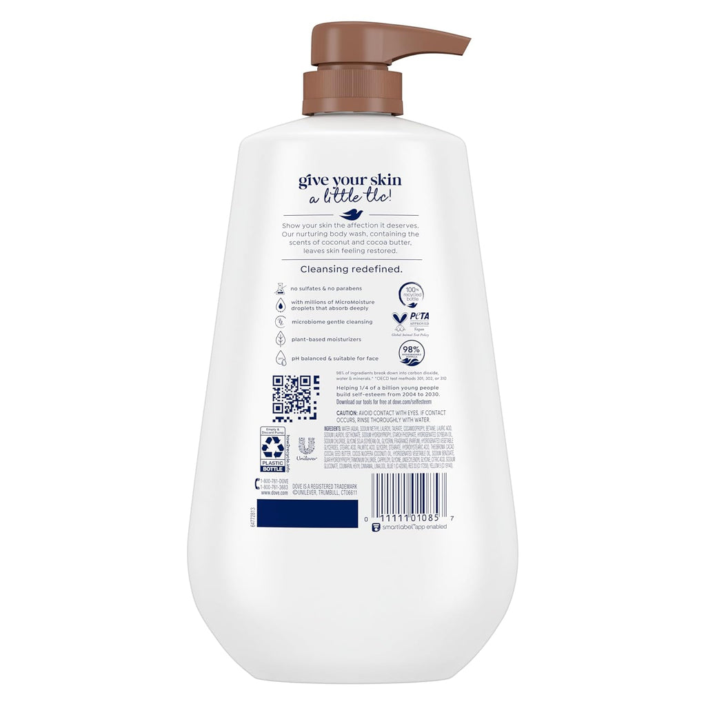Dove Body Wash Restore Coconut & Cocoa Butter 30.6 oz Pump, Sulfate Free