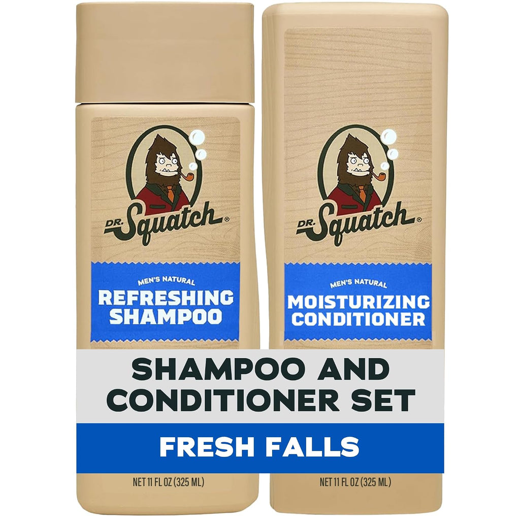 Dr. Squatch Men's Natural Shampoo and Conditioner Set – Sulfate & Paraben Free Natural Shampoo and Conditioner for Men – Scalp Nourishing Formula – Fresh Falls (11 fl oz, 2-Pack)