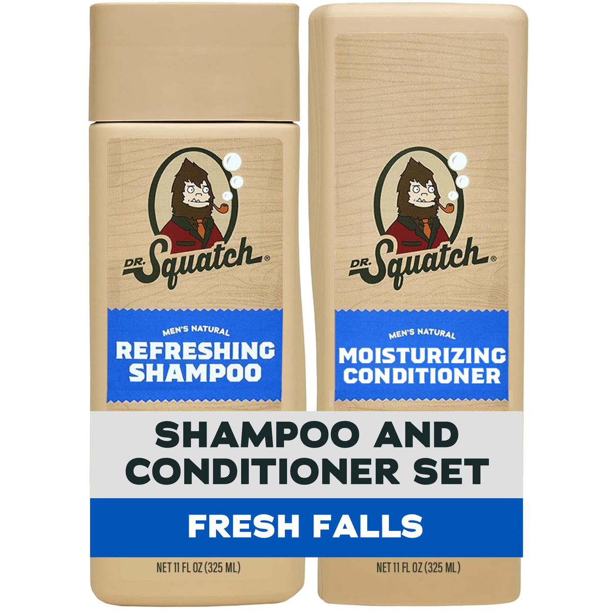 Dr. Squatch Men's Natural Shampoo and Conditioner Set – Sulfate & Paraben Free Natural Shampoo and Conditioner for Men – Scalp Nourishing Formula – Fresh Falls (11 fl oz, 2-Pack)