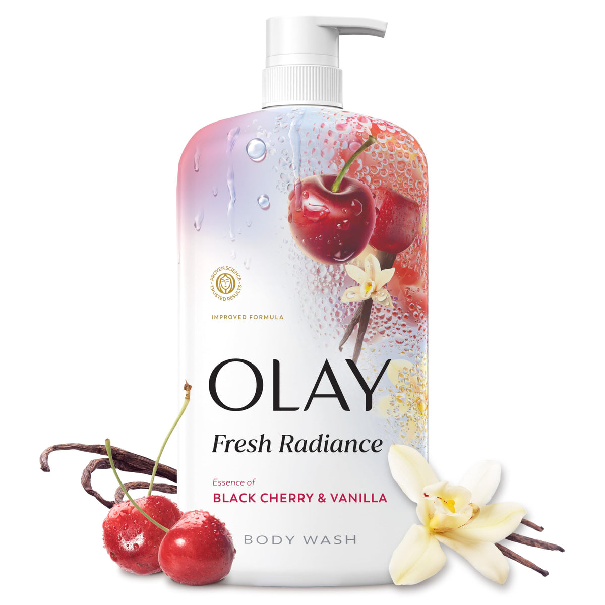Olay Body Wash for Women, Fresh Radiance, 24/7 Skin-Loving Freshness, Visibly Radiant, Plant Based Cleansers, Vitamin B3 & Antioxidant Blend, For All Skin Types, Strawberry & Mint Scent, 29 fl oz