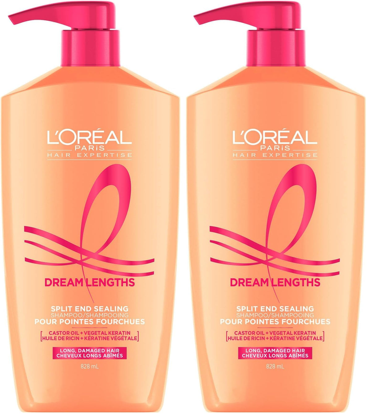 L'Oreal Paris Elvive Dream Lengths Restoring Shampoo With Fine Castor Oil and Vitamins B3 and B5 for Long, Damaged Hair, Visibly Repairs Damage Without Weighdown With System, 28 Fl Ounce