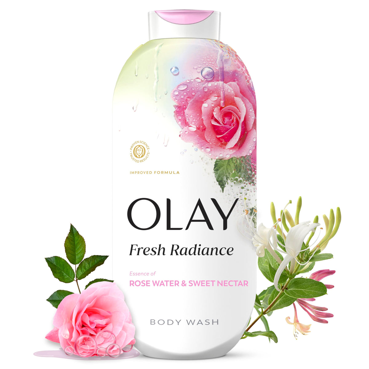 Olay Body Wash for Women, Fresh Radiance, 24/7 Skin-Loving Freshness, Visibly Radiant, Plant Based Cleansers, Vitamin B3 & Antioxidant Blend, For All Skin Types, Orchid & Black Currant Scent, 22 fl oz