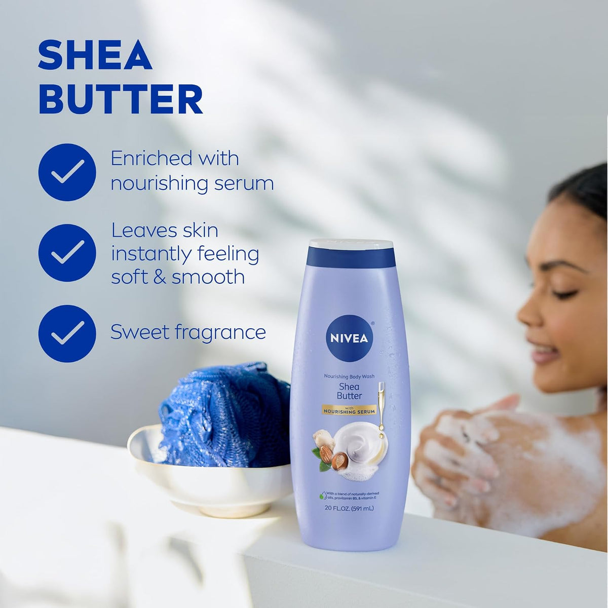 NIVEA Nourishing Shea Butter Body Wash, Nourishing Serum, 20 FL OZ