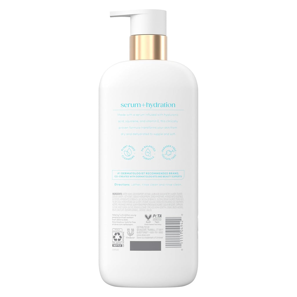 Dove Serum+ Hydration Body Wash Hyaluronic Acid 6% Hydration Serum, 18.5 oz