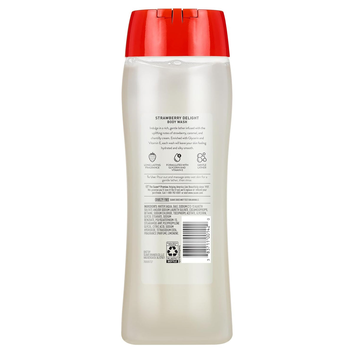 Suave Strawberry Delight Uplifting Body Wash, Formulated with Glycerin and Vitamin E for Hydrating and Gently Cleansing Skin, 18 FL OZ, 6 Pack