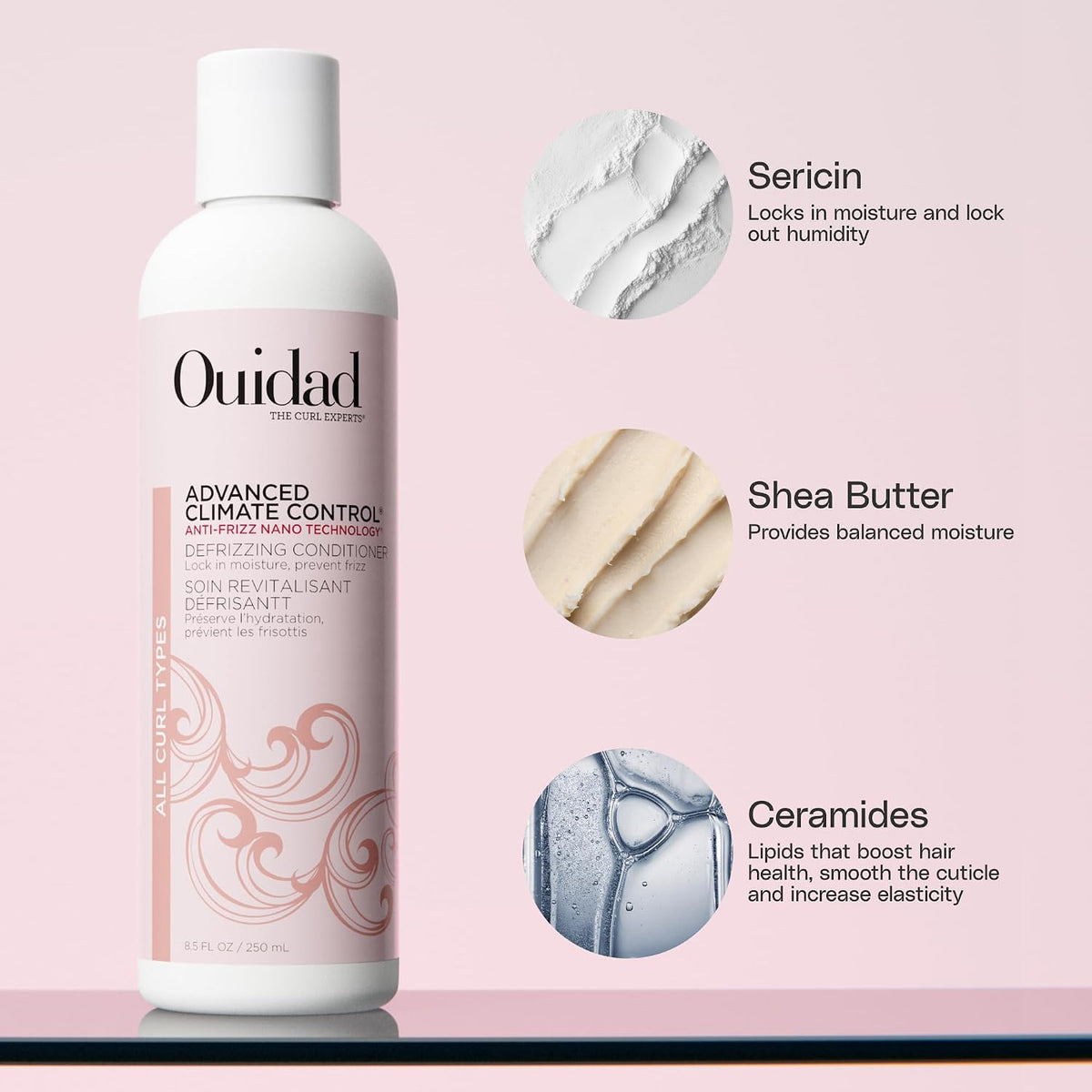 Ouidad Advanced Climate Control Defrizzing Conditioner for Curly Hair – Hydrates, Smooths & Defines Curls, Blocks Humidity & Frizz, Ceramides & Shea Lock In Moisture, All Curl Types, Sulfate-Free