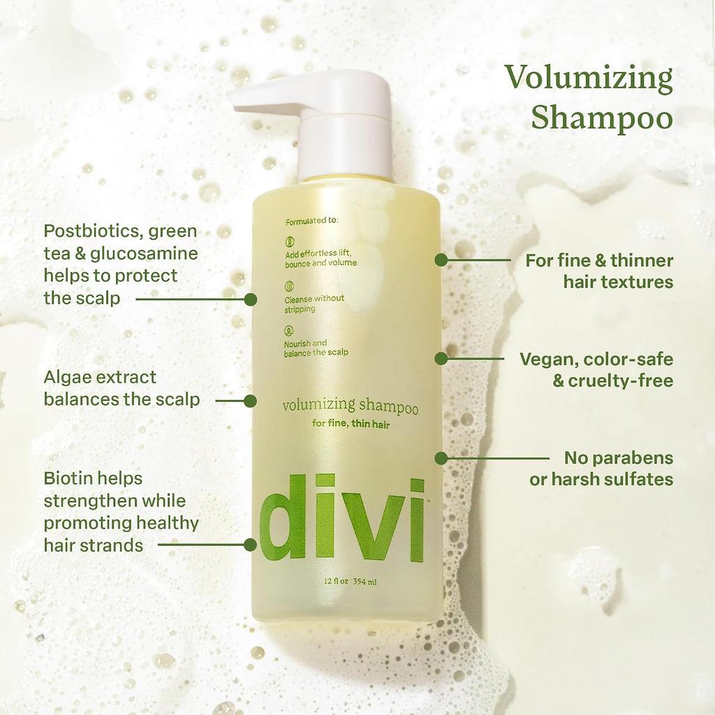 divi Volumizing Shampoo for Fine, Thin Hair with Postbiotics | 12 fl oz