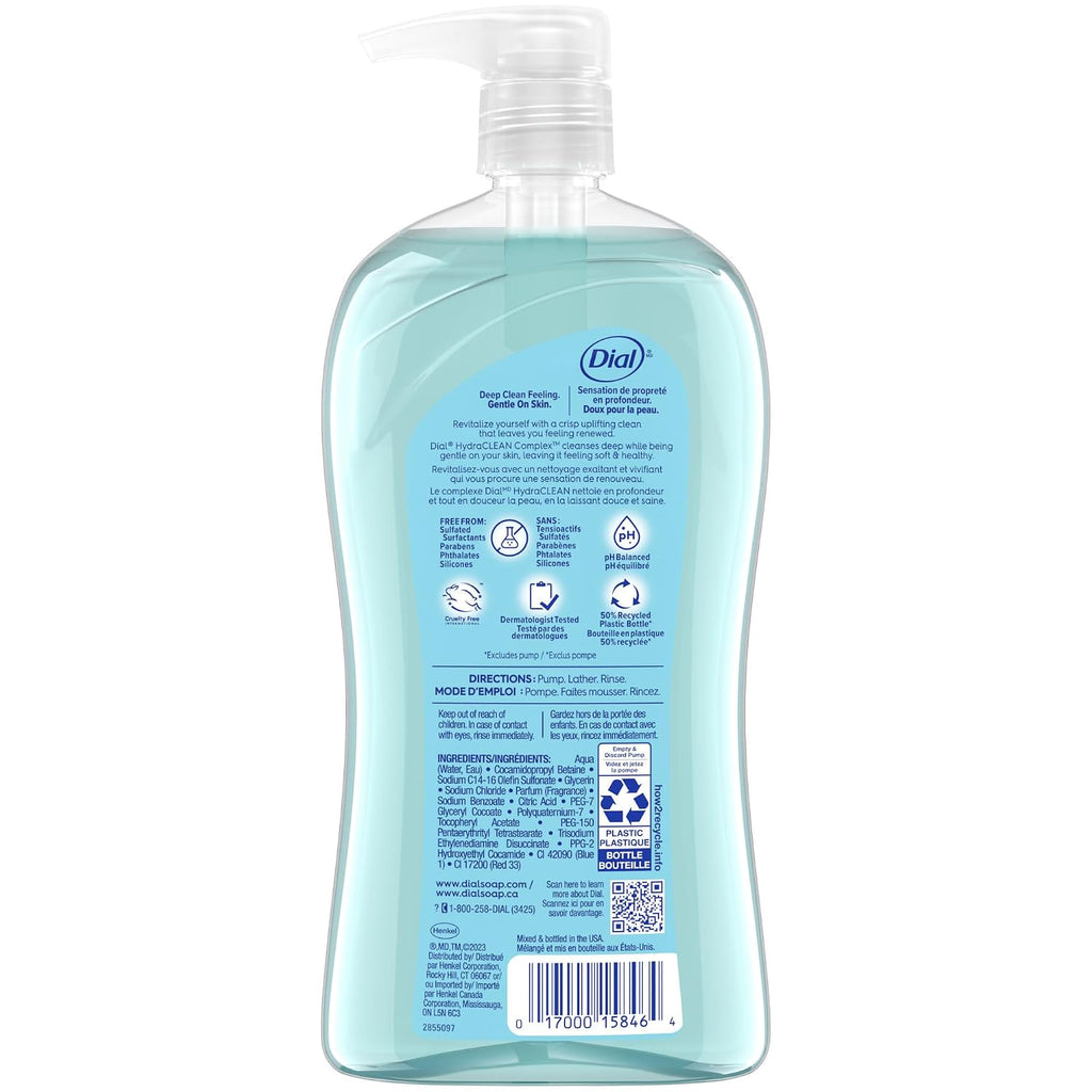 Dial Body Wash, Refresh & Renew Coconut Water, 32 Fl Oz, Hydraclean Complex & Vitamin E, Gentle, Leaves Skin Feeling Nourished, Dermatologist-Tested, No Parabens & Sulfates