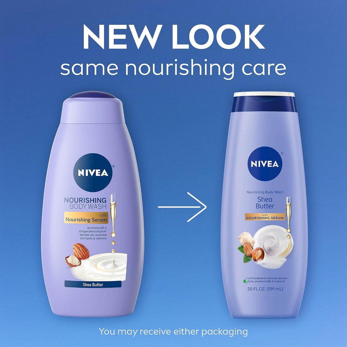 NIVEA Nourishing Shea Butter Body Wash, Nourishing Serum, 20 FL OZ