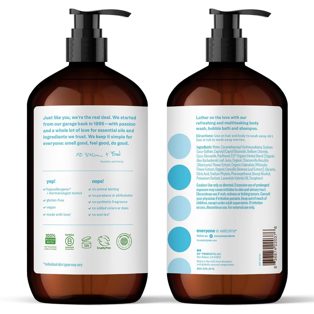 Everyone 3-in-1 Soap Body Wash Shampoo Bubble Bath Unscented 32oz 2pk